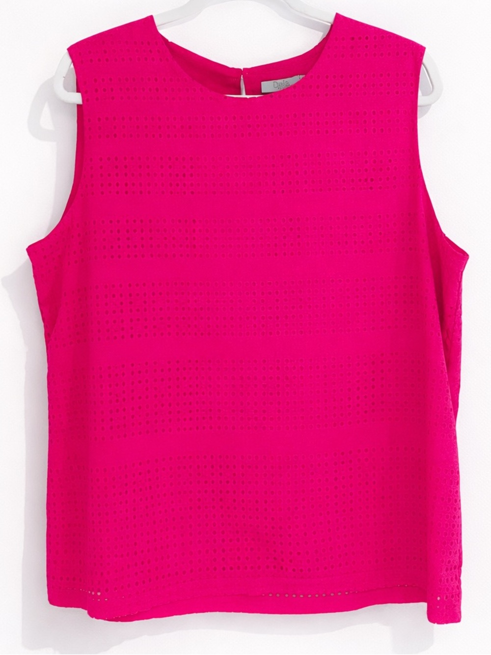 ☀️2/$20 Dalia Sleeveless Fuchsia Eyelet Cutout Double Layer Sleeveless Blouse